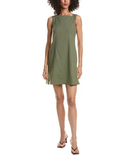 Theory High Square Neck Linen-blend Mini Dress In Green
