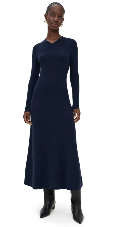 Theory High V Neck Dress Deep Navy In Blue