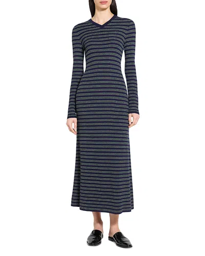 Theory High V Neck Merino Wool Maxi Dress In Multi