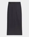 Theory High-waist Flannel Midi Trouser Skirt In Dark Navy
