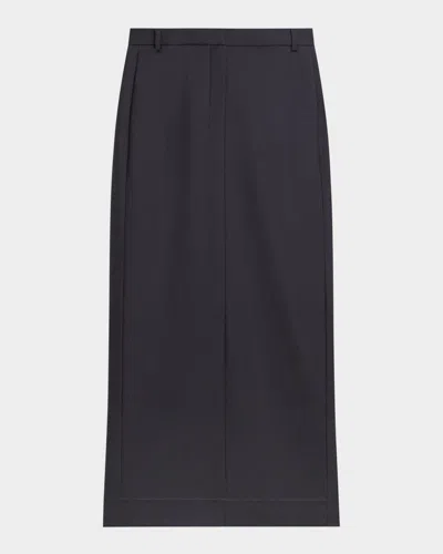 Theory High-waist Flannel Midi Trouser Skirt In Dark Navy