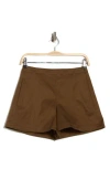 Theory High Waist Flat Front Shorts In Brown