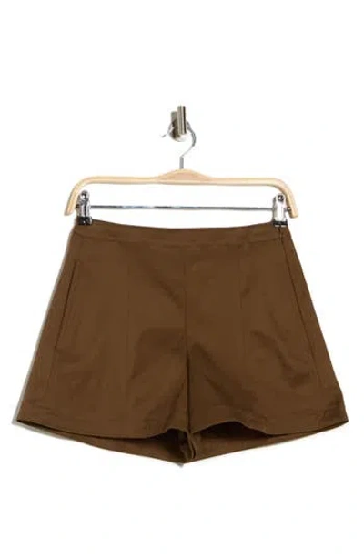 Theory High Waist Flat Front Shorts In Brown