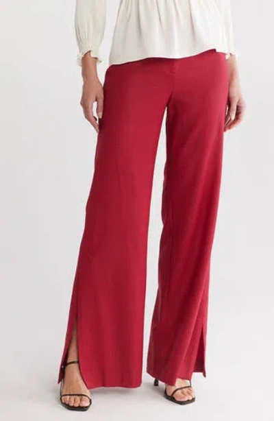 Theory High Waist Side Slit Wide Leg Pants In Pink Ruby Melange
