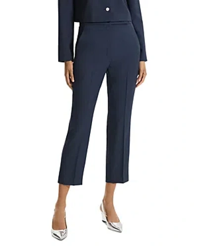 Theory High Waist Slim Crop Trousers In Nocturne Navy