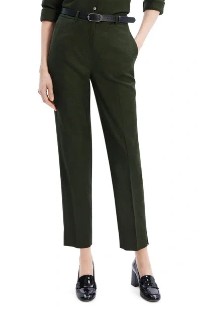 Theory High Waist Taper Leg Virign Wool Pants In Hunter Green Melange