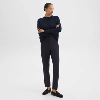 Theory High-waist Tapered Pant In Sleek Flannel In Navy