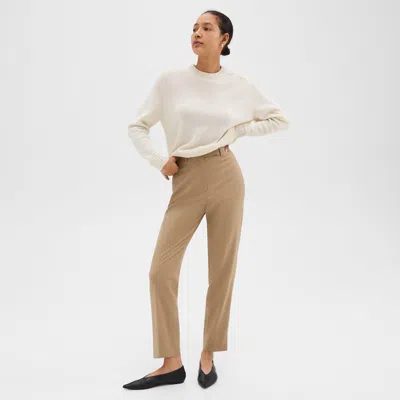 Theory High-waist Tapered Pant In Sleek Flannel In New Camel