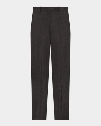Theory High-waist Virgin Wool Tapered Ankle Pants In Black
