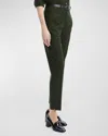 Theory High Waist Taper Leg Virign Wool Pants In Hnt Grn Mg