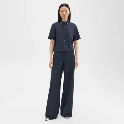 Theory High-waist Wide-leg Pant In Good Wool In Nocturne Navy