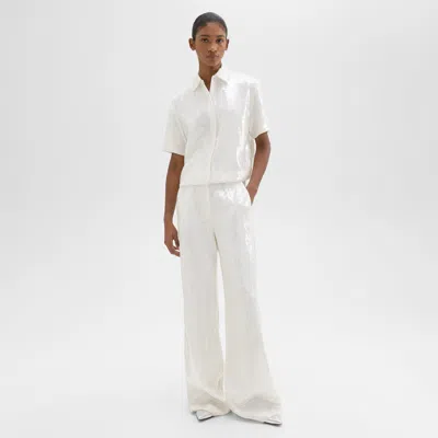 Theory High-waist Wide-leg Pant In Recycled Sequins In White