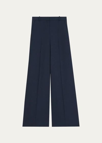 Theory High-waist Wide-leg Pleated Trousers In Nctrn Way