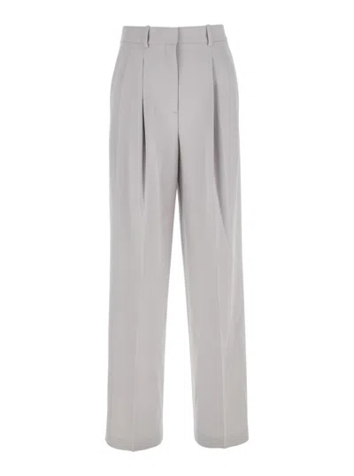 Theory Metallic Pants With High Waist And Front Pences In Tech Fabric Woman In Gray