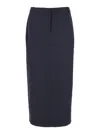 Theory Midi Blue Skirt With Slit In Wool Blend Woman In Blue