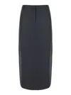 Theory Midi Grey Skirt With Slit In Wool Blend Woman In Grey