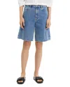 Theory High Waisted Relaxed Long Shorts In Cotton-blend In Blue