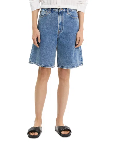 Theory High Waisted Relaxed Long Shorts In Cotton-blend In Blue