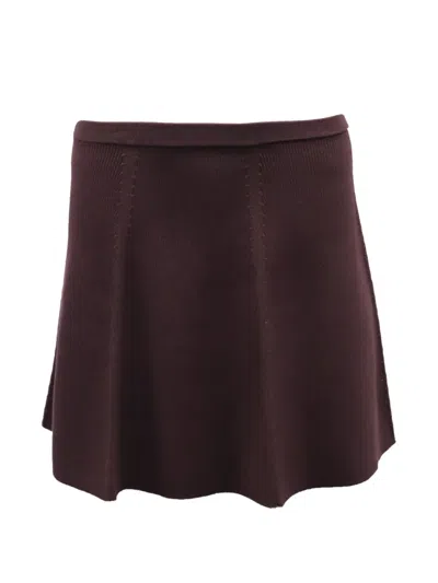 Pre-owned Theory High-waisted Ribbed A-line Skirt In Brown