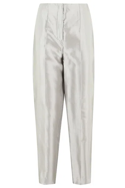 Theory Metallic Effect Tapered Trousers In Grey