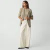 Theory High-waisted Wide-leg Pant In Denim In Ecru