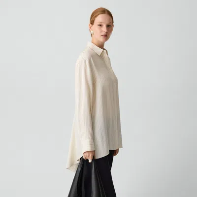 Theory High-low Flounce Shirt In Washed Stripe In Neutral