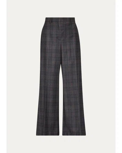 Theory High-rise Plaid Wool Wide-leg Trousers In Charcoal Multi