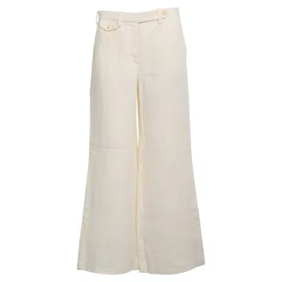 Theory High-rise Wide-leg Trousers In Cream Linen In Neutral