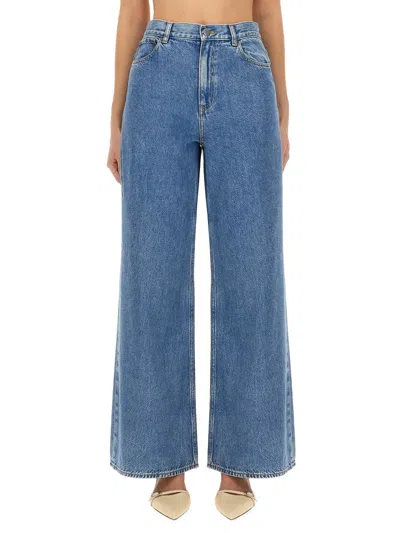 Theory High-waisted Wide-leg Pant In Relaxed Denim In Animal Print