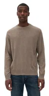 Theory Hilles Crew Neck Sweater In Cashmere Dark Feather Melange In Brown