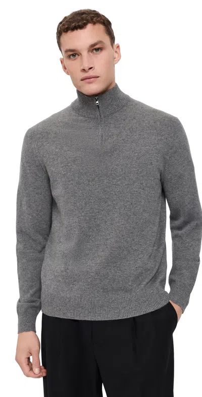 Theory Hilles Quarter Zip In Cashmere Grey Melange In Gray
