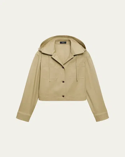 Theory Hooded Cropped Cotton Jacket In Trench