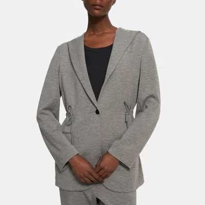 Theory Hooded Drape Jacket In Double-knit Jersey In Grey Mel/oat Mel