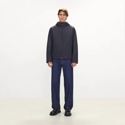 Theory Hooded Jacket In Bonded Wool-blend In Blue