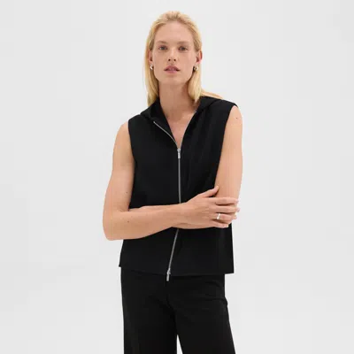 Theory Hooded Zip-up Vest In Double-face Wool-cashmere In Black