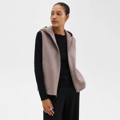 Theory Hooded Zip-up Vest In Double-face Wool-cashmere In Cinder Melange