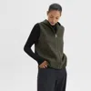 Theory Hooded Zip-up Vest In Double-face Wool-cashmere In Hunter Green Melange