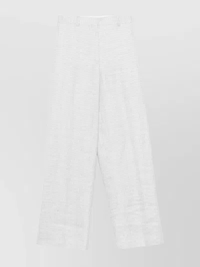 Theory Houndstooth Linen Blend Wide Leg Trousers In Grey