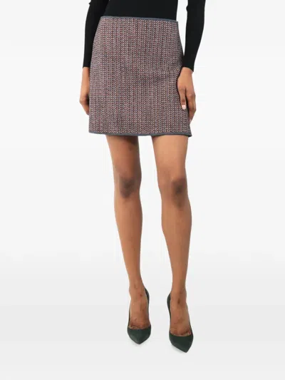 Pre-owned Theory Houndstooth Mini Skirt In Red