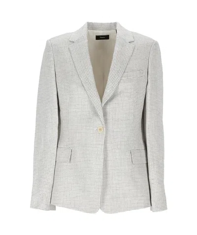 THEORY THEORY HOUNDSTOOTH-PATTERN SINGLE BREASTED BLAZER