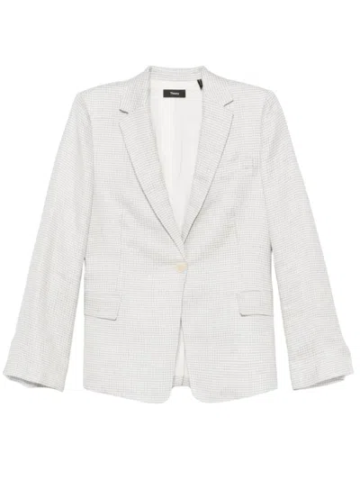 THEORY THEORY HOUNDSTOOTH PATTERNED LINEN BLEND BLAZER