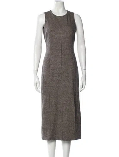 Pre-owned Theory Houndstooth Print Midi Length Dress In Brown