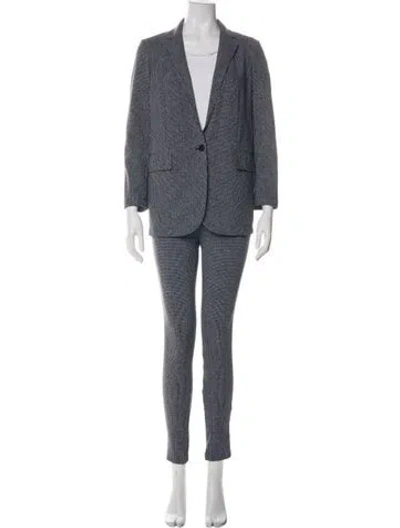Pre-owned Theory Houndstooth Print Pantsuit In Green