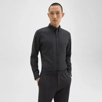 Theory Hugh Shirt In Virgin Wool In Dark Charcoal
