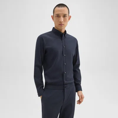 Theory Hugh Shirt In Virgin Wool In Navy