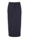Theory Midi Blue Skirt With Slit In Wool Blend Woman In Blu