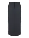 Theory Midi Grey Skirt With Slit In Wool Blend Woman In Grey