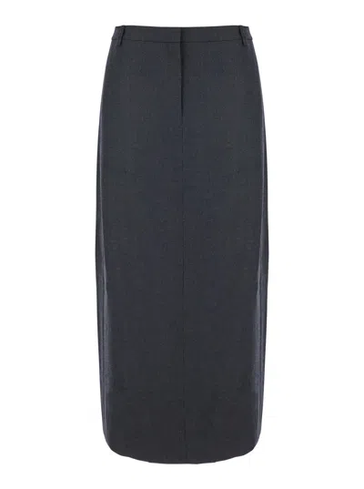 THEORY MIDI GREY SKIRT WITH SLIT IN WOOL BLEND WOMAN