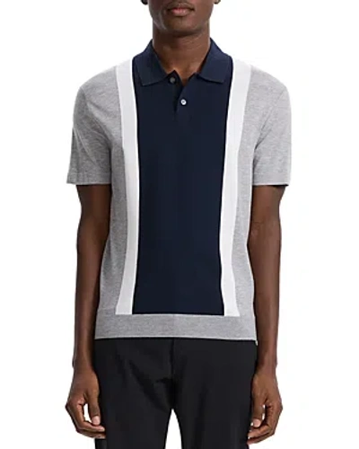 Theory Intarsia Knit Polo In Light Grey Heather Multi