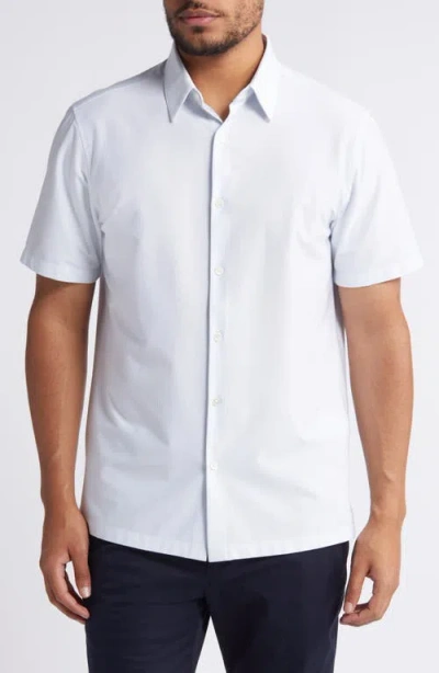 Theory Irving Aster Stripe Short Sleeve Button-up Shirt In White/olympic